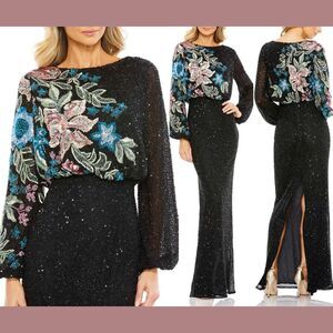 NEW Mac Duggal [ 12 ] 5615 Embellished Multicolor Floral High Neck Gown‎ #Q898